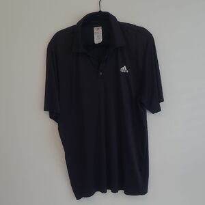 Adidas SHIRT Men's 2XL Black Short Sleeve Polo Solid Logo/3 Stripes On Back